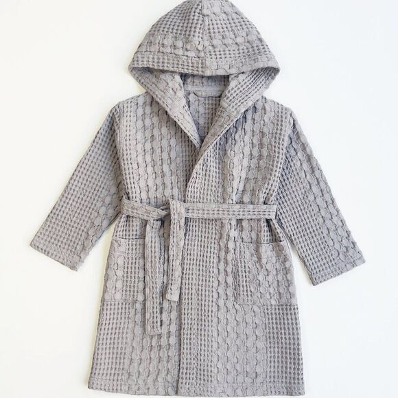 100% Organic Waffle Cotton Bathrobe Grey XL/XXL - Picture 1 of 6